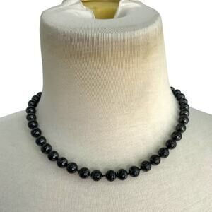 Kissaka Vintage Signed 18" Simulated Black Glass Pearl Beaded Necklace Unisex